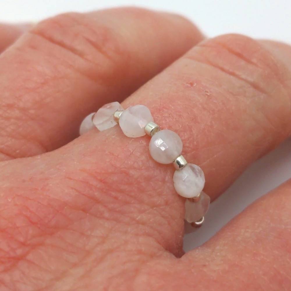 Luminous White Gemstone Ring, Genuine Moonstone